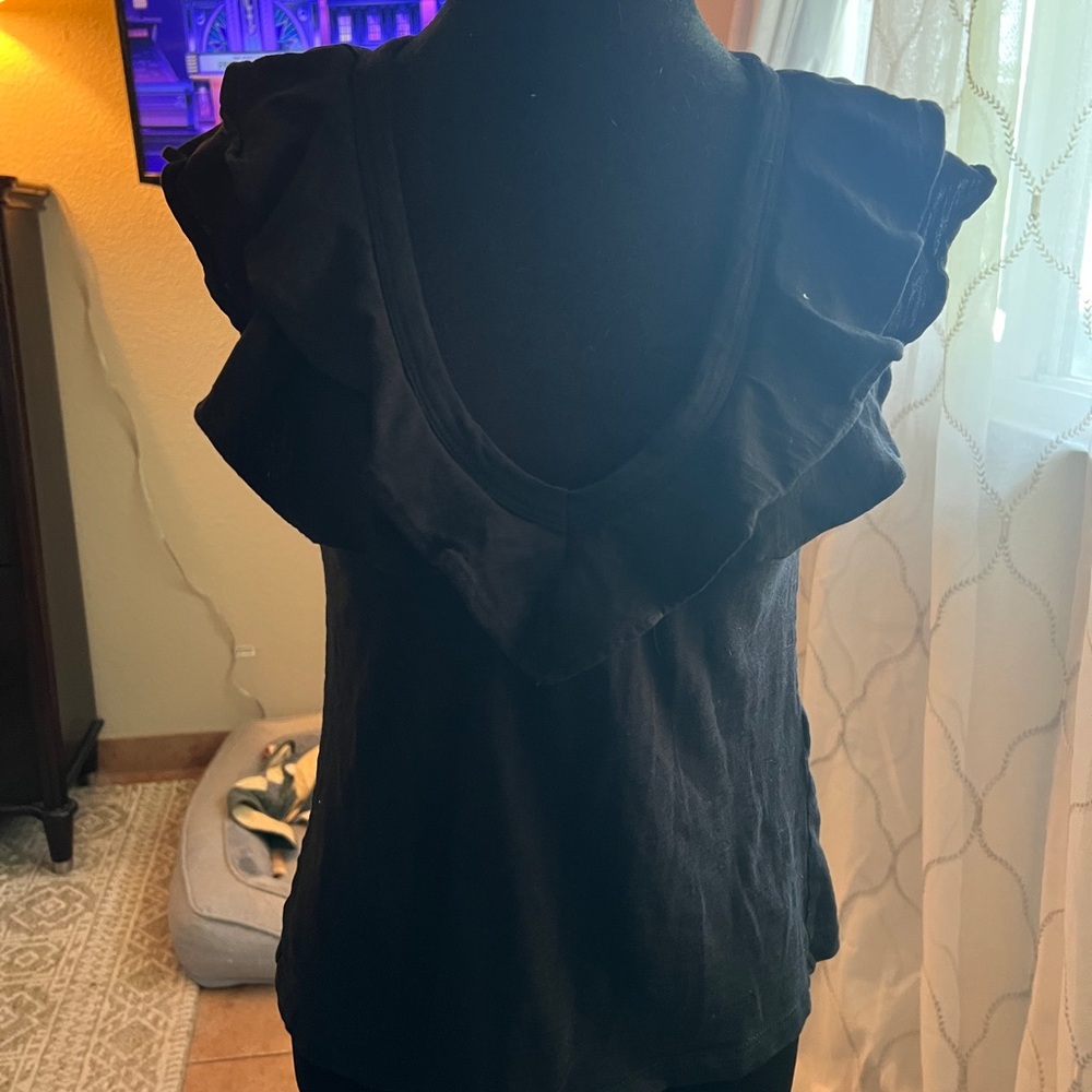 White House Black Market Black Ruffle Blouse
